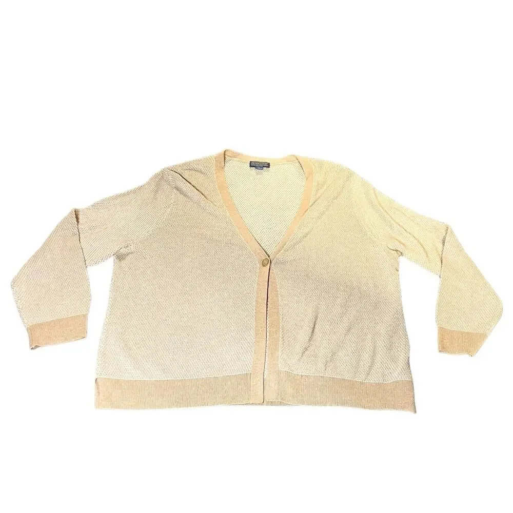 Pendleton Womens‎ Sweater Tan XL Cardigan Cotton Button Long Sleeve Waffle Knit